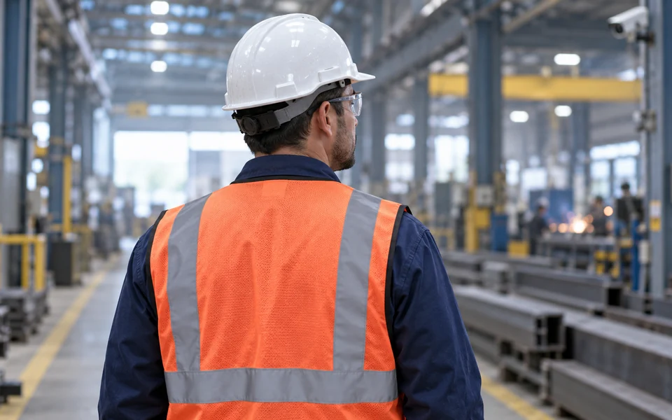 AI illustration of a worker wearing protective equipment; not client-site photography or detection output